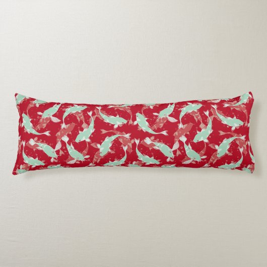 Rood en Groen Herhalend Motief | Koi vispatroon Lichaamskussen (Voorkant)