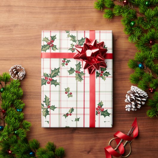 Rood en groen Holly Cadeaupapier (Feestdagen Geschenken)