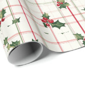 Rood en groen Holly Cadeaupapier (Rol Hoek)