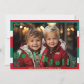 Rood en Groen 'Holly & Jolly' Kerstfoto Feestdagenkaart (Voorkant)