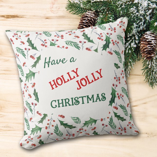 Rood en groen Holly Jolly kerstpatroon Kussen (Creator heeft geüpload)