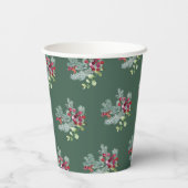 Rood en groen | Holly kerstblad Botanical Papieren Bekers (Achterkant)