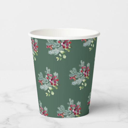 Rood en groen | Holly kerstblad Botanical Papieren Bekers (Achterkant)