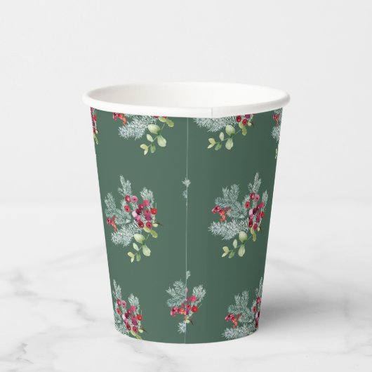 Rood en groen | Holly kerstblad Botanical Papieren Bekers (Rechts)