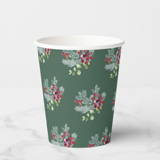 Rood en groen | Holly kerstblad Botanical Papieren Bekers (Voorkant)