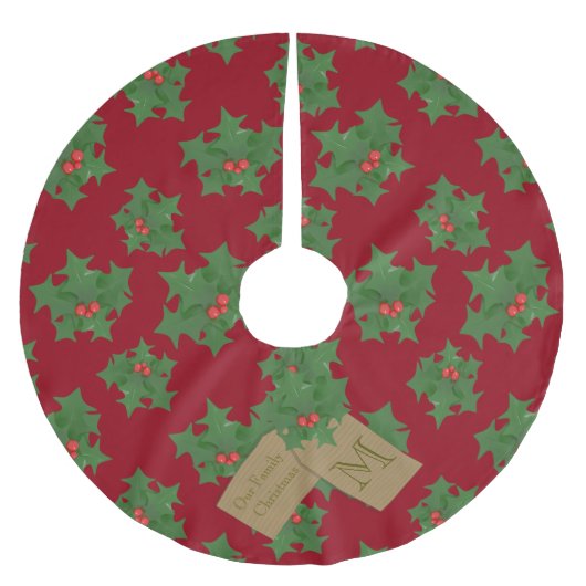 Rood- en Groen Holly Monogram kerstboomrokken Kerstboom Rok (Voorkant)