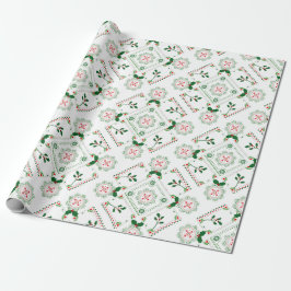 Rood en groen holly motief folkpatroon cadeaupapier