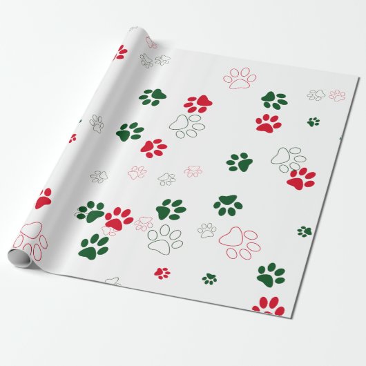 Rood en Groen Hondenpootje Cadeaupapier (Uitgerold)