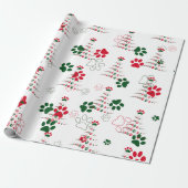 Rood en Groen Hondenpootje Kerstmis Cadeaupapier (Uitgerold)