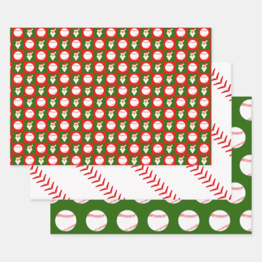Rood en groen honkbal en kerstkerstmis inpakpapier vel (Set)