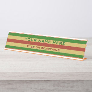 Rood en groen hout print bureau naambordje