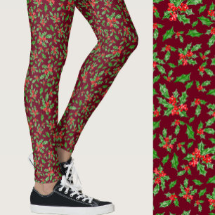 Rood en groen hulst Kerst Patroon Leggings