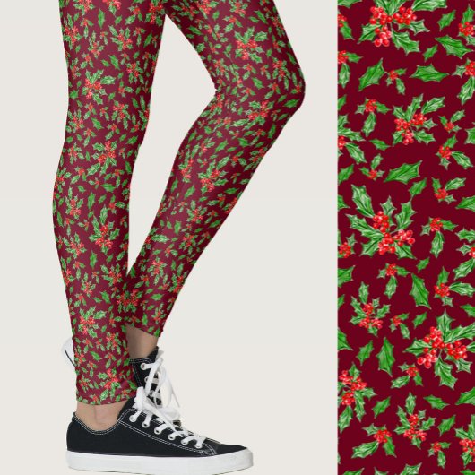 Rood en groen hulst Kerst Patroon Leggings