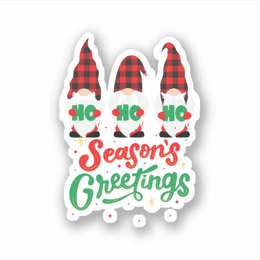 Rood en Groen Illustratie Gnomen Vrolijk Kerstfees Sticker (Voorkant)