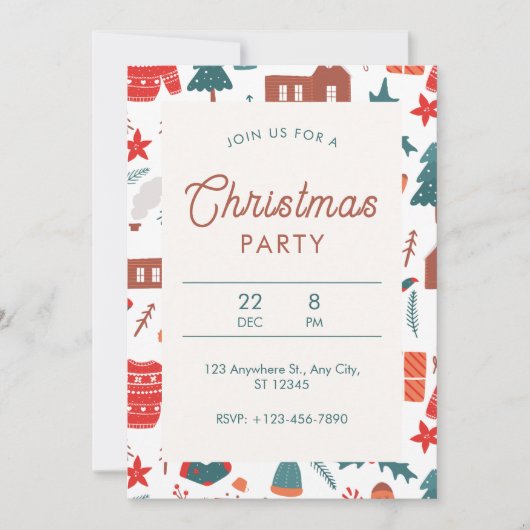 Rood en groen illustratief Kerstfeest Kaart (Voorkant)