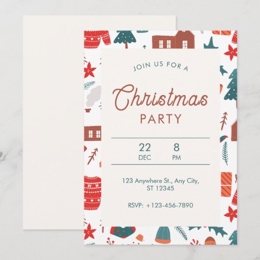 Rood en groen illustratief Kerstfeest Kaart (Voorkant / Achterkant)