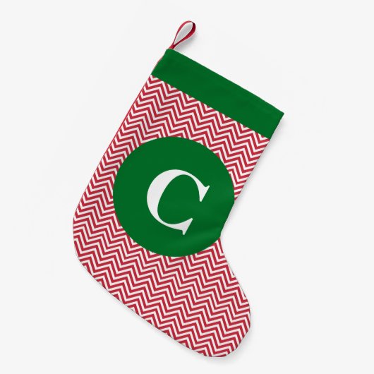 Rood en groen Initiaal Chevron Stocking Kleine Kerstsok (Voorkant (Hangend))