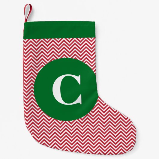 Rood en groen Initiaal Chevron Stocking Kleine Kerstsok (Voorkant)