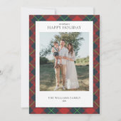 Rood en groen kariert familiefoto feestdagenkaart (Voorkant)