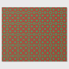 Rood en Groen Kerst Sneeuwvlokken Patroon Cadeaupapier