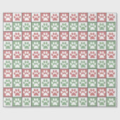 Rood en groen Kerst Thema Paw Print Patroon Cadeaupapier (Vlak)