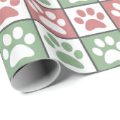 Rood en groen Kerst Thema Paw Print Patroon Cadeaupapier (Rol Hoek)