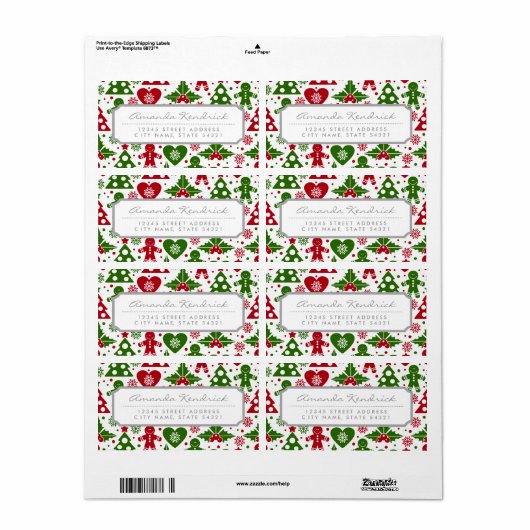 Rood en groen kerstboomgaardebrood - Patroon Etiket (Full Sheet)