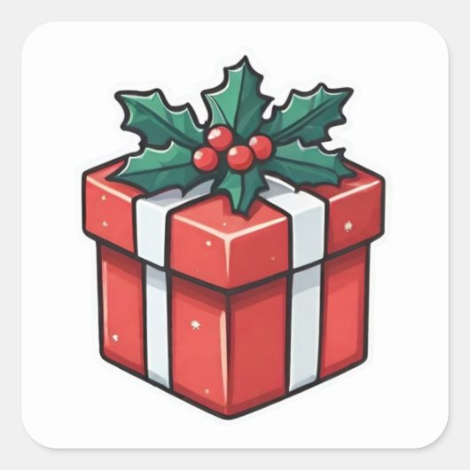 Rood en groen kerstcadeau vierkante sticker (Voorkant)