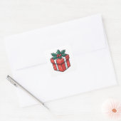 Rood en groen kerstcadeau vierkante sticker (Envelop)