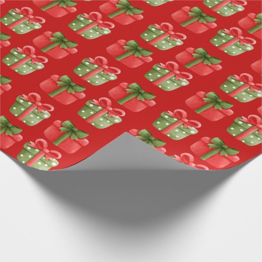 Rood en groen kerstcadeaupapier met rode vulling cadeaupapier (Hoek)