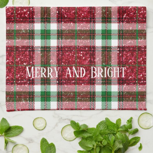 Rood en groen kerstcadeautje Merry en Bright Theedoek (Gevouwen)