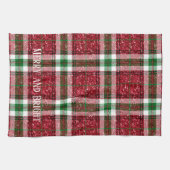 Rood en groen kerstcadeautje Merry en Bright Theedoek (Horizontaal)