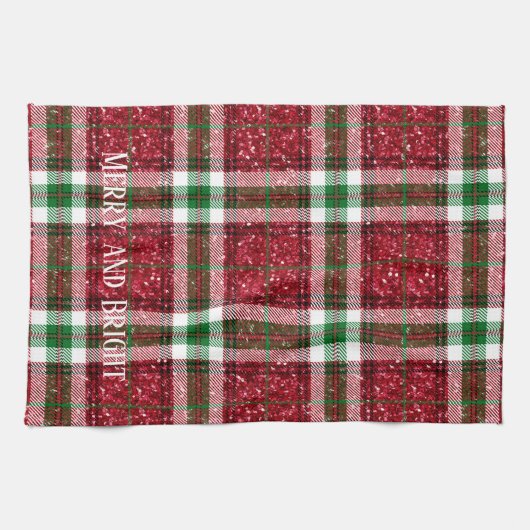 Rood en groen kerstcadeautje Merry en Bright Theedoek (Horizontaal)