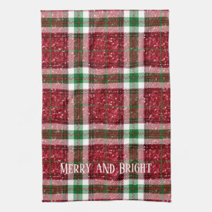 Rood en groen kerstcadeautje Merry en Bright Theedoek