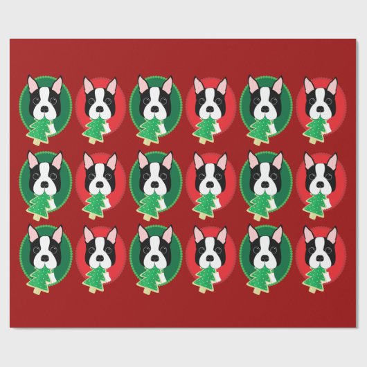 Rood en groen kerstcadeautje uit Boston Terrier Cadeaupapier (Vlak)