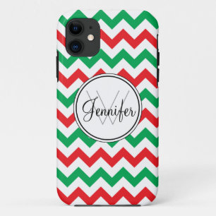 Rood en groen kerstfeest Chevron Monogram iPhone 5 11 Hoesje