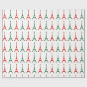 Rood en groen kerstfeest Frans thema Eiffeltorens Cadeaupapier (Vlak)