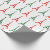 Rood en groen kerstfeest Frans thema Eiffeltorens Cadeaupapier (Hoek)