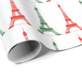 Rood en groen kerstfeest Frans thema Eiffeltorens Cadeaupapier (Rol Hoek)