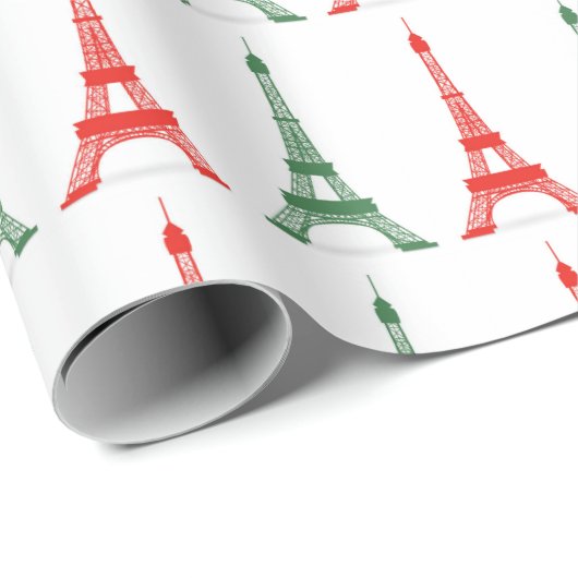 Rood en groen kerstfeest Frans thema Eiffeltorens Cadeaupapier (Rol Hoek)