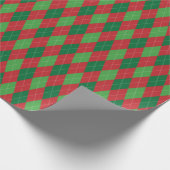 Rood en groen kerstfeest Grote Argyle Cadeaupapier (Hoek)