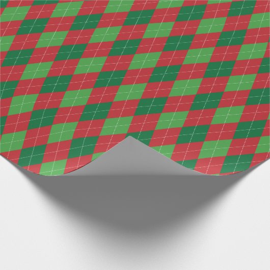 Rood en groen kerstfeest Grote Argyle Cadeaupapier (Hoek)
