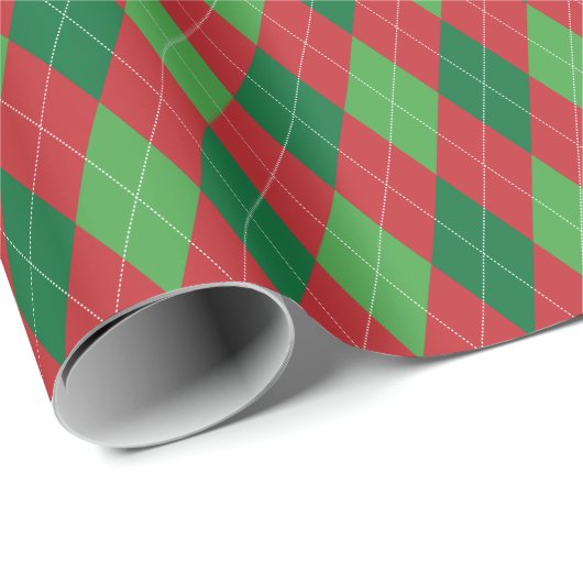 Rood en groen kerstfeest Grote Argyle Cadeaupapier (Rol Hoek)