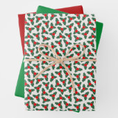 Rood- en Groen Kerstfeest Holly gecoördineerd Inpakpapier Vel (In situ)