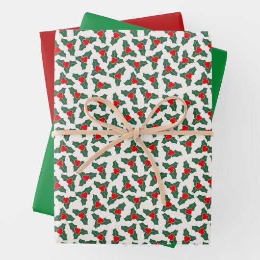 Rood- en Groen Kerstfeest Holly gecoördineerd Inpakpapier Vel (In situ)
