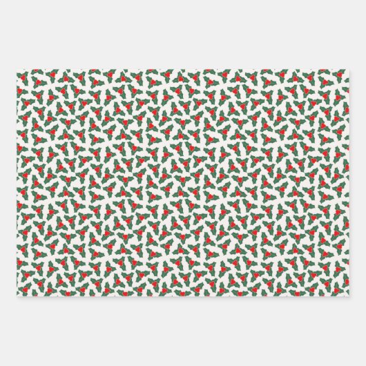 Rood- en Groen Kerstfeest Holly gecoördineerd Inpakpapier Vel (Voorkant)