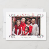 Rood en groen kerstfeest Holly Joyful Wishes Famil Feestdagenkaart (Voorkant)