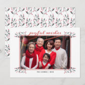 Rood en groen kerstfeest Holly Joyful Wishes Famil Feestdagenkaart (Voorkant / Achterkant)