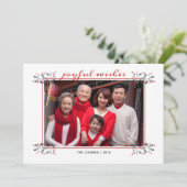 Rood en groen kerstfeest Holly Joyful Wishes Famil Feestdagenkaart (Staand voorkant)