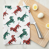 Rood en groen kerstfeest in de keuken theedoek (Quarter Fold)